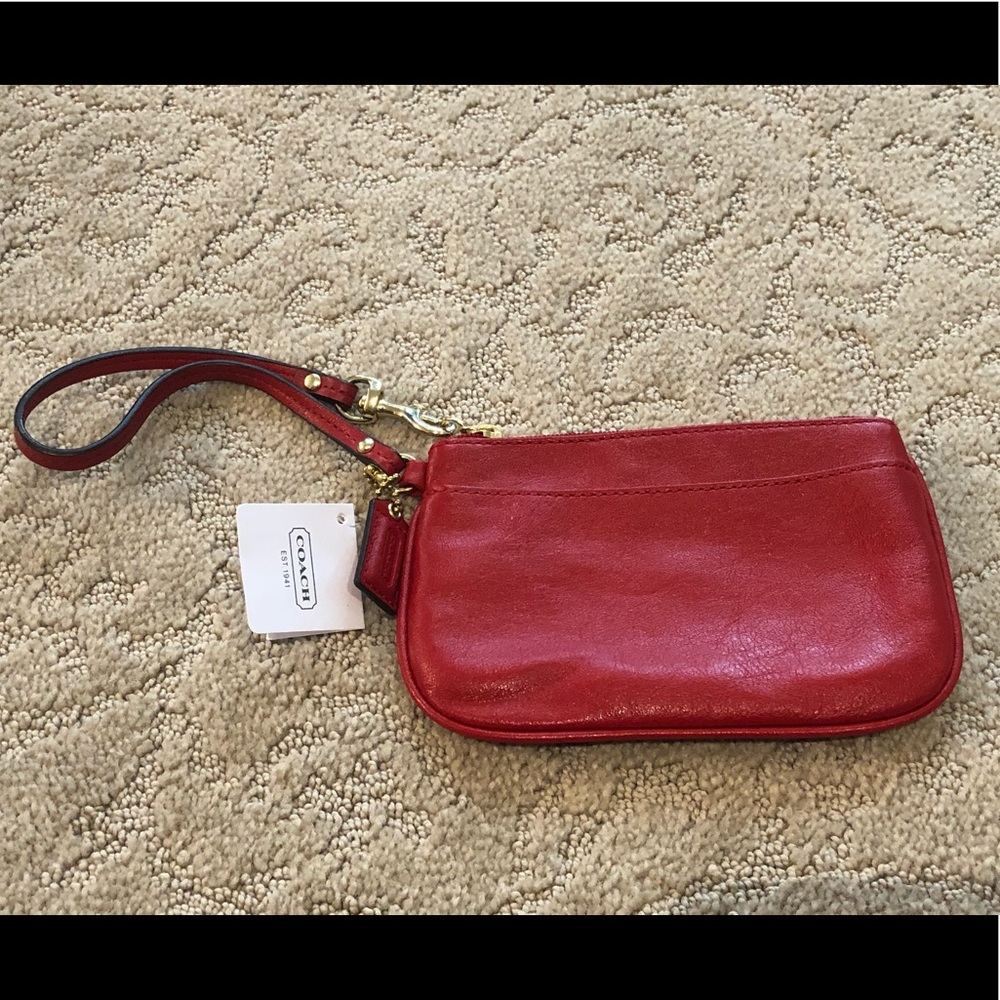 Coach Leather Wristlet Pouch Wallet - red